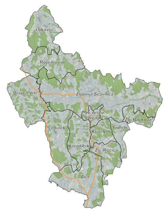 Zemljevid Občine Sveta Ana - naselja